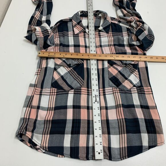 Sanctuary Shirt Womens S Small Navy Pink Chevron Plaid Snap Button Boyfriend - Picture 7 of 12